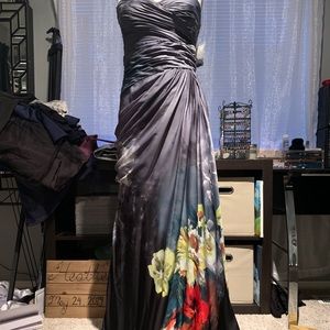 Strapless floral dress with draped bodice